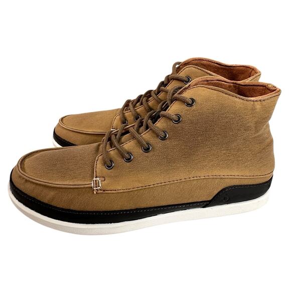 Olukai Nalukai Kapa Boots Mens Size 8.5 Brown Waxed Canvas Lace Up Ankle Chukka - Picture 2 of 9